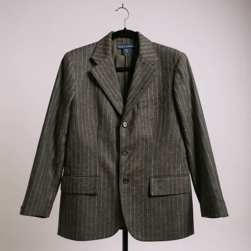 Women’s Ralph Lauren Wool cashmere Pinstripe Blazer Grey 12 Corpcore Officewear